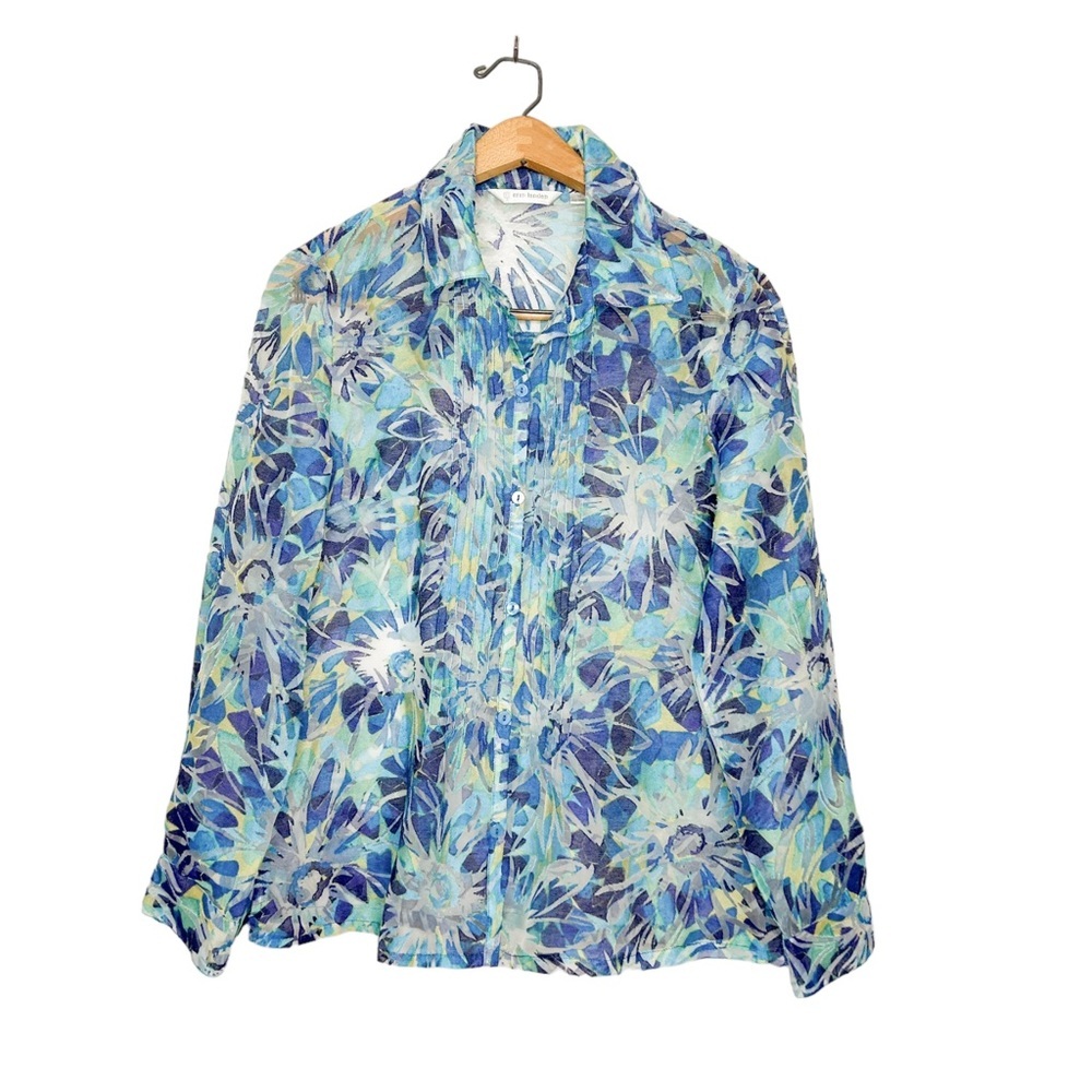 Erin London Womens Colorful Textured Floral Long Sleeve Button Down Shirt Small